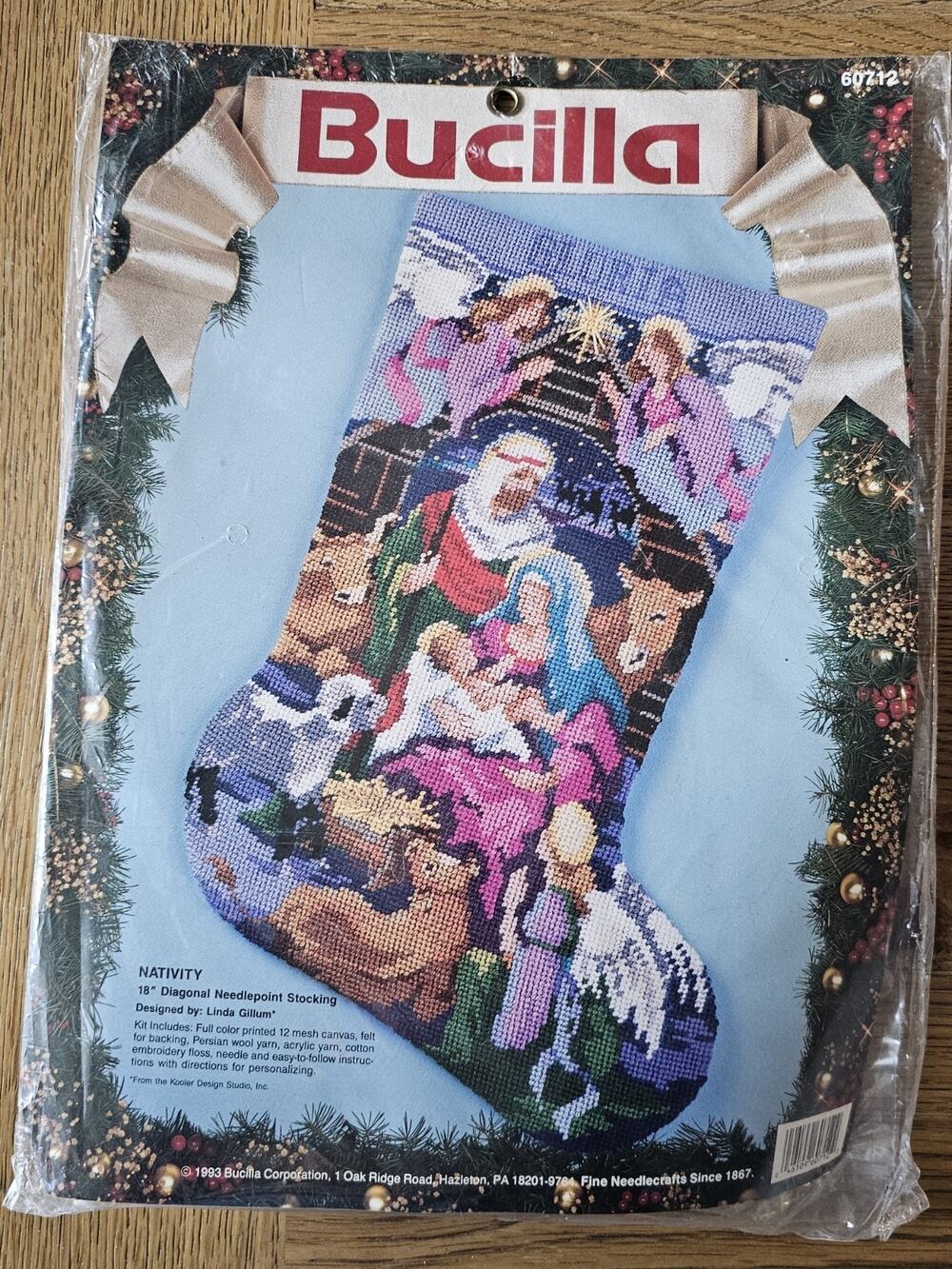 Bucilla Christmas Needlepoint Stocking Kit, Nativity,60712, 18",NIP